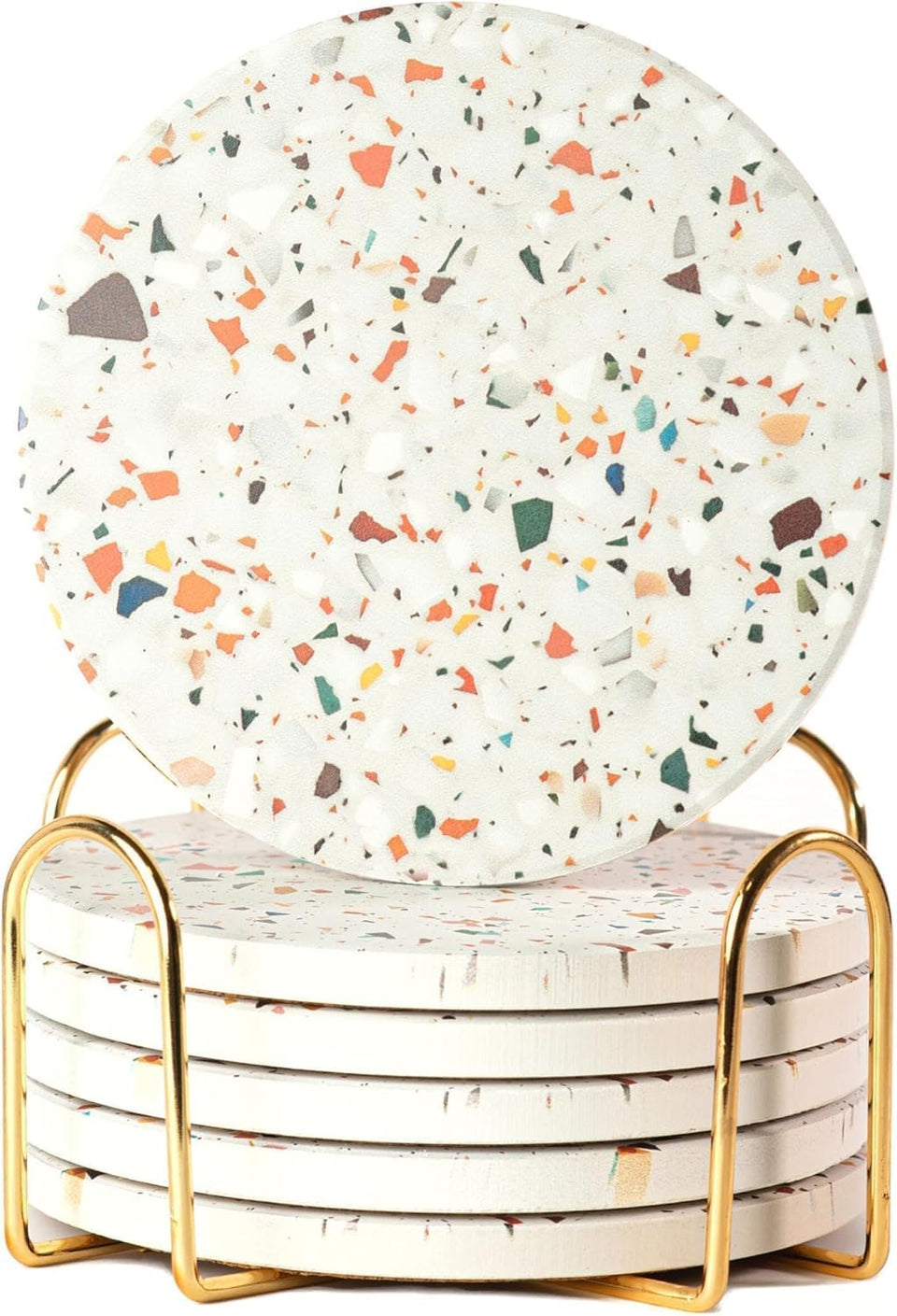 ilohaus terrazzo coaster-set with holder keeps surfaces dry and adds chic decor