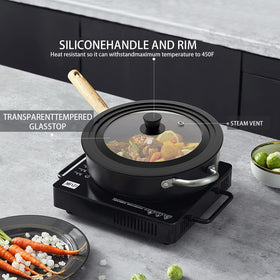 ILOVYO tempered glass lid keeps contents visible while cooking.