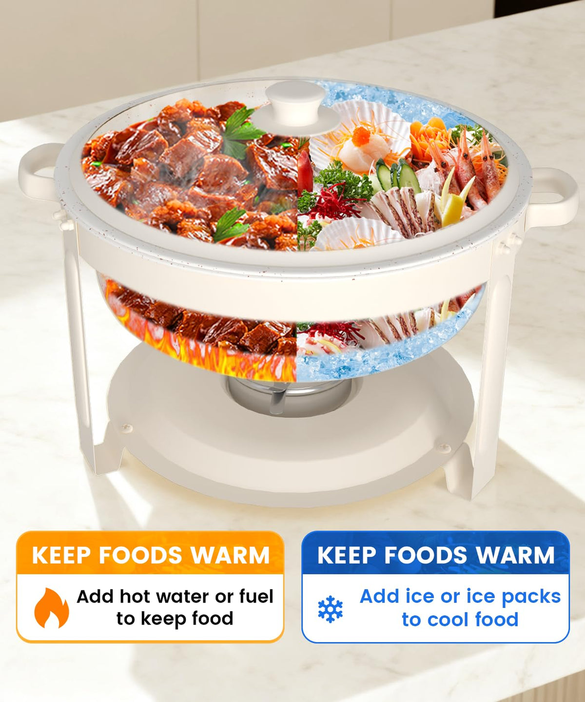 IMACONE chafing dish roll-edge pan promotes safe handling during service