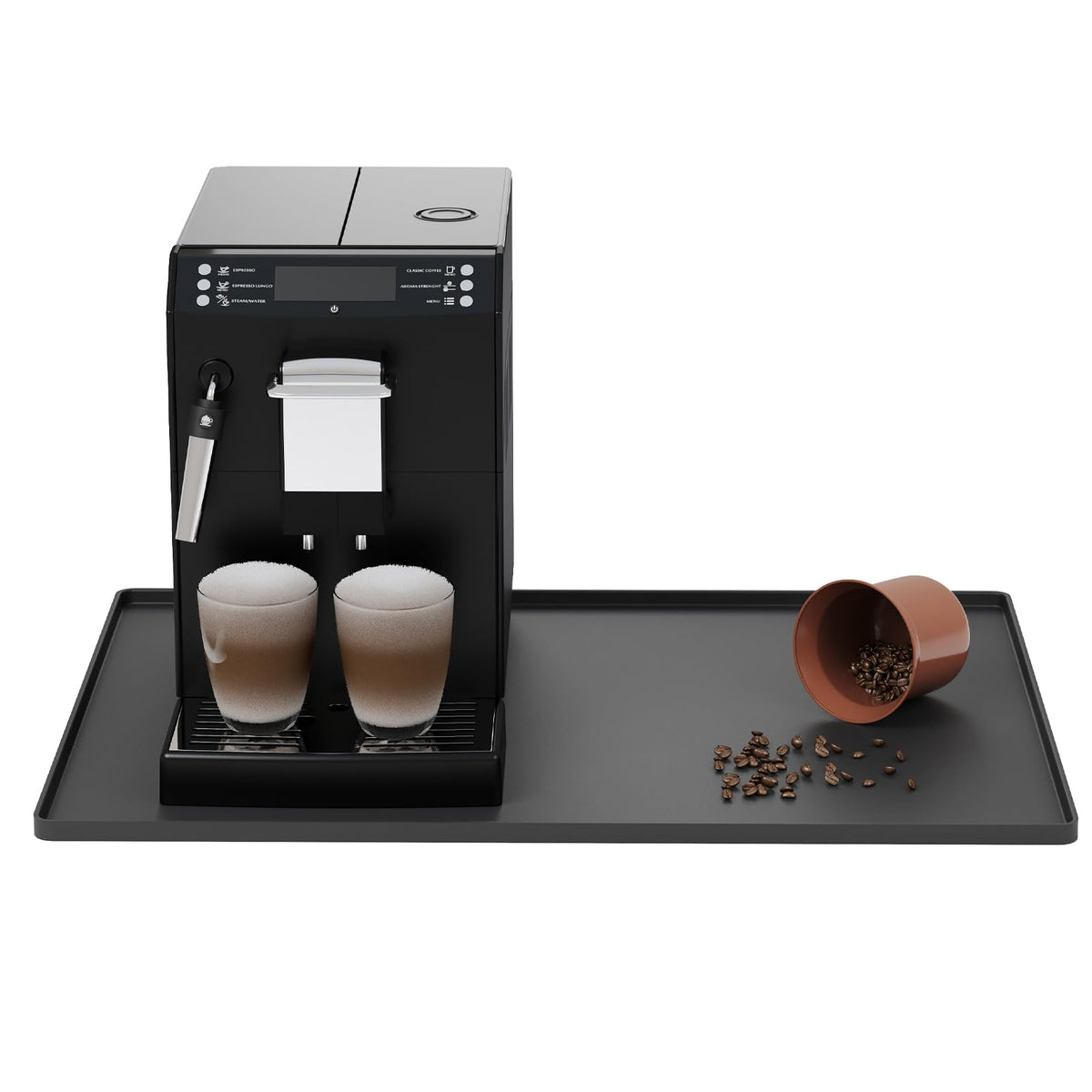 WUDIALIEN silicone coffee mat with raised edges protects countertops from spills.