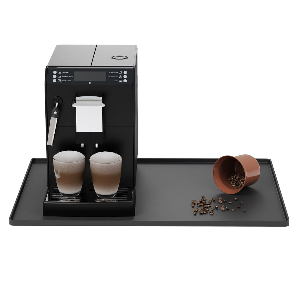WUDIALIEN silicone coffee mat with raised edges protects countertops from spills.