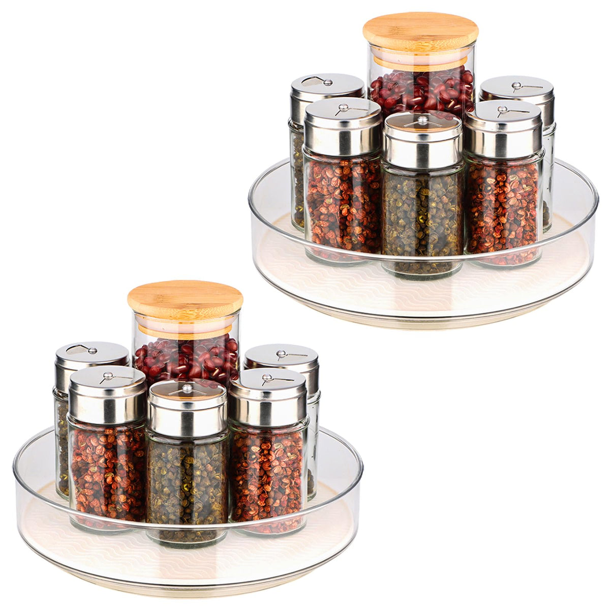 FILTA 2 Pack Lazy Susan Organizer – 8-Inch Turntable with Non-Slip Mat & Handles