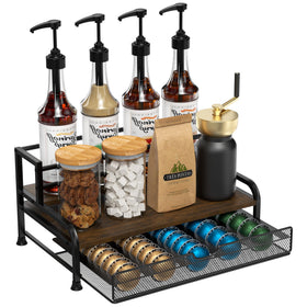 PONEYA 3-tier coffee syrup rack full capacity with syrups and capsules