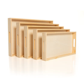 Creative Hobbies wooden nested trays with outer view showing natural wood grain for versatile serving.