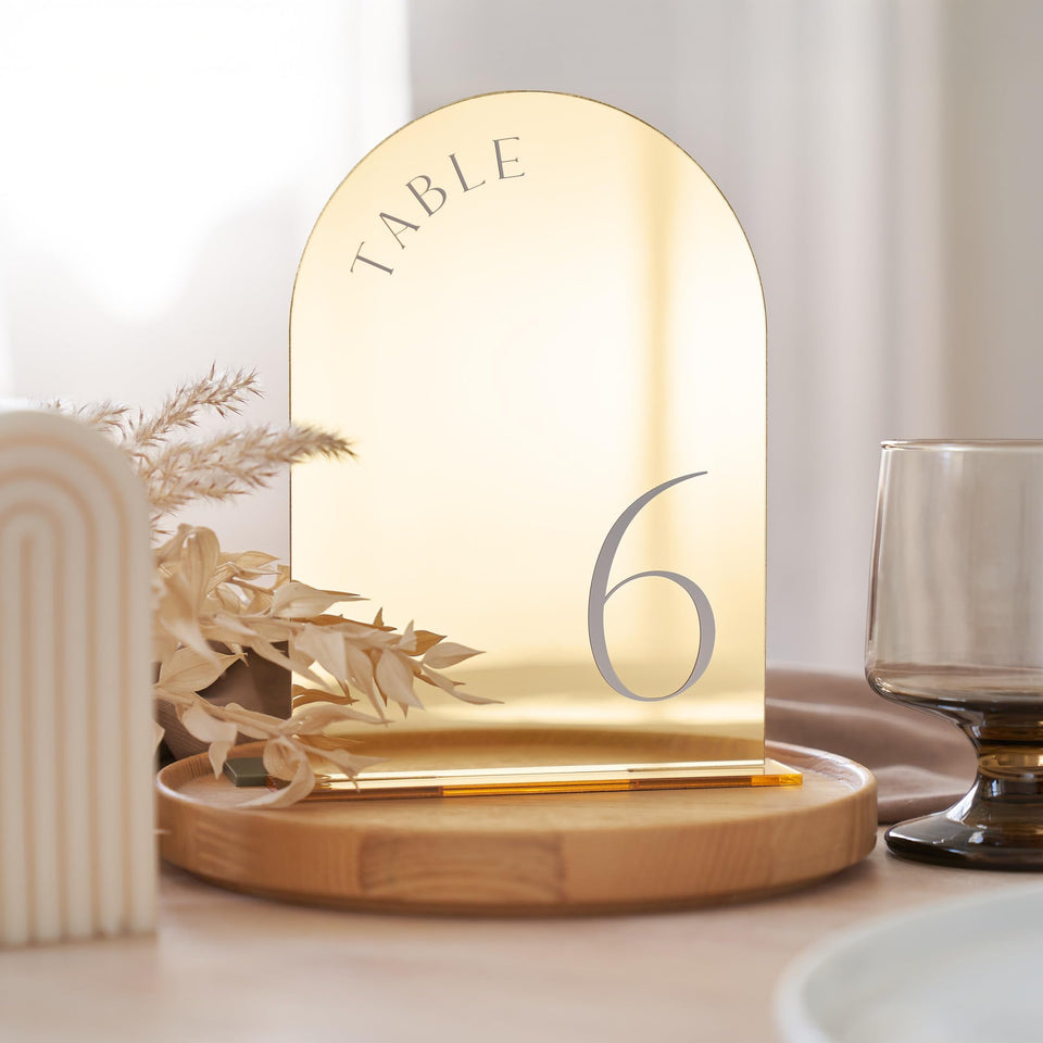 ZICOTO Beautiful Gold Table Numbers with Stands display elegant seating at weddings