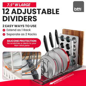 Better Things Home 7.5-inch Wide 12-Slot Adjustable Pan & Lid Organizer – Under-Cabinet Rack