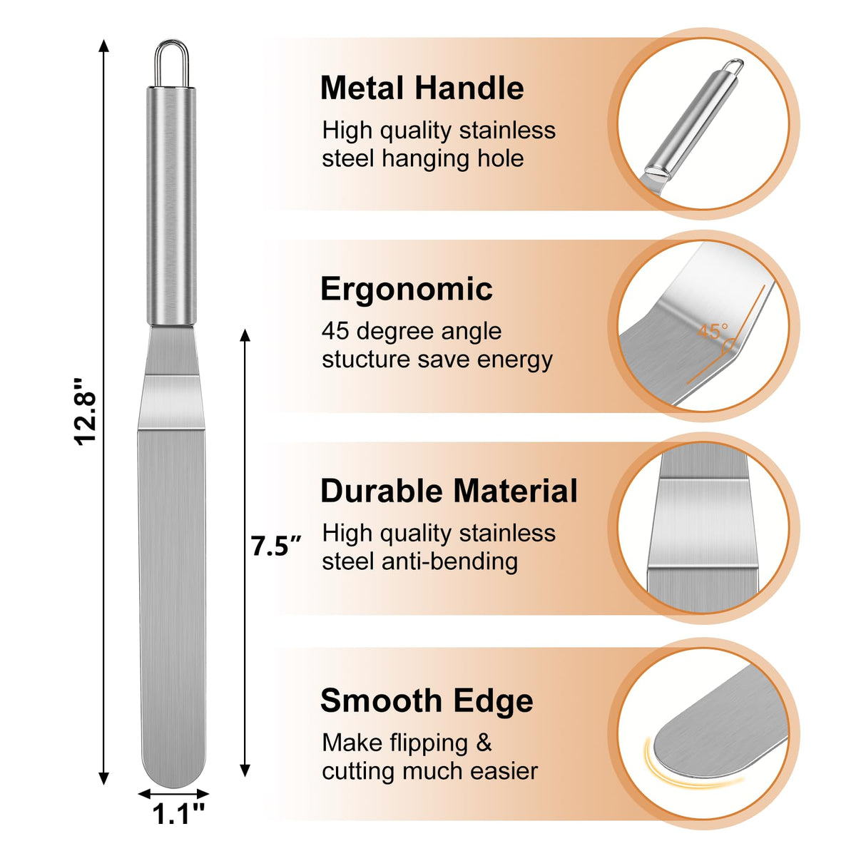 WINDESK Crepe Spreader & Spatula Kit — 12-inch Curved Offset Spatula, 7
