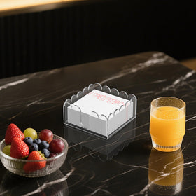 YAGELI Acrylic Napkin Holder – Clear Scalloped Tray for Cocktails, Kitchen & Bar (5.4x5.2x2.5 in)