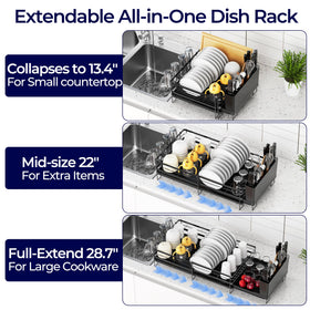 Pantasia rack extended to 22 inches showing extra space for bowls and cups.