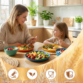 BUSOKIP Wheat Straw Dinnerware Set for 8 – 32-Piece Unbreakable Plates, Bowls & Cups, Microwave Safe