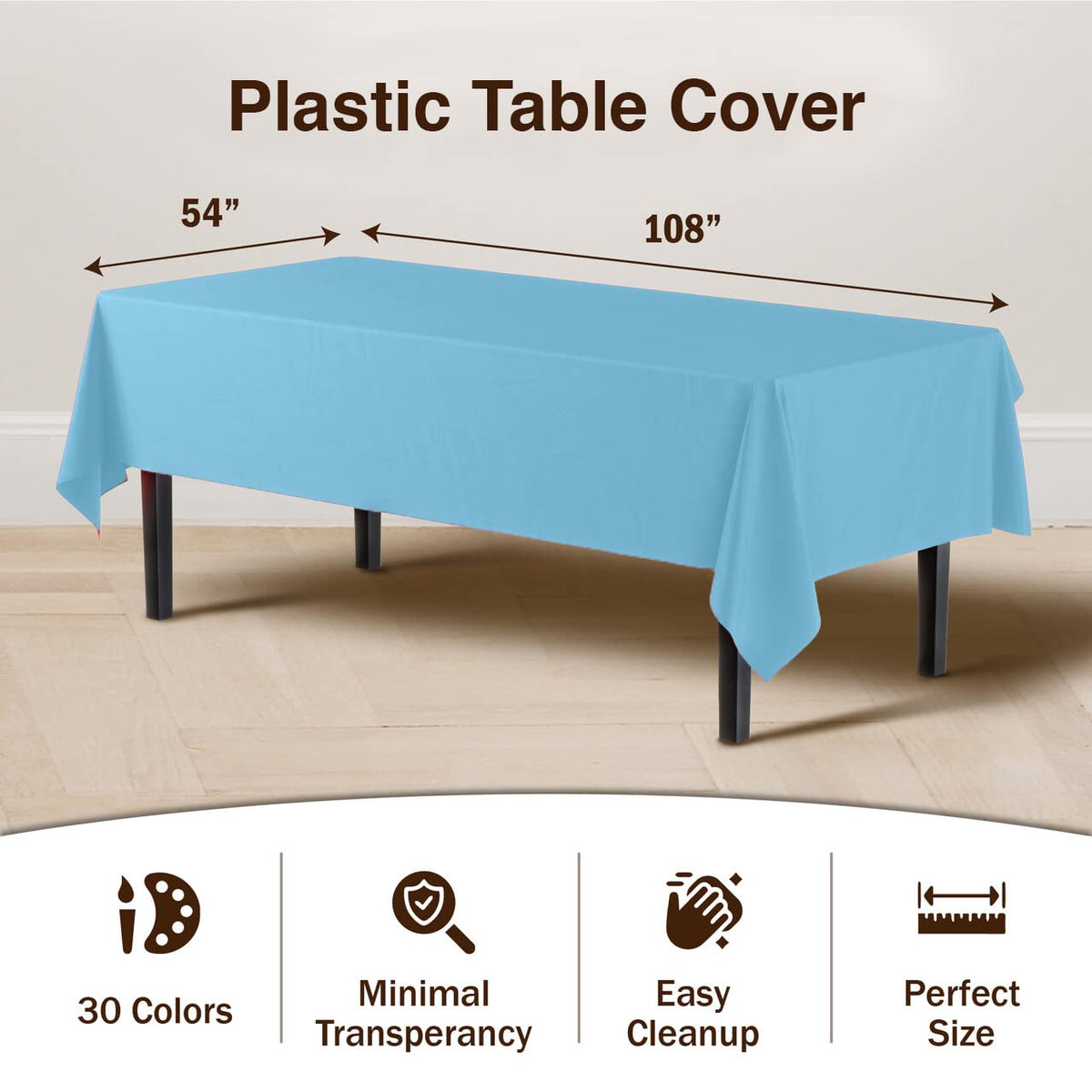 Party Solids Exquisite 6-Pack Premium Plastic Tablecloth – Sky Blue, 54x108 in (Up to 8 ft)