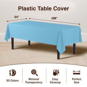 Party Solids Exquisite 6-Pack Premium Plastic Tablecloth – Sky Blue, 54x108 in (Up to 8 ft)