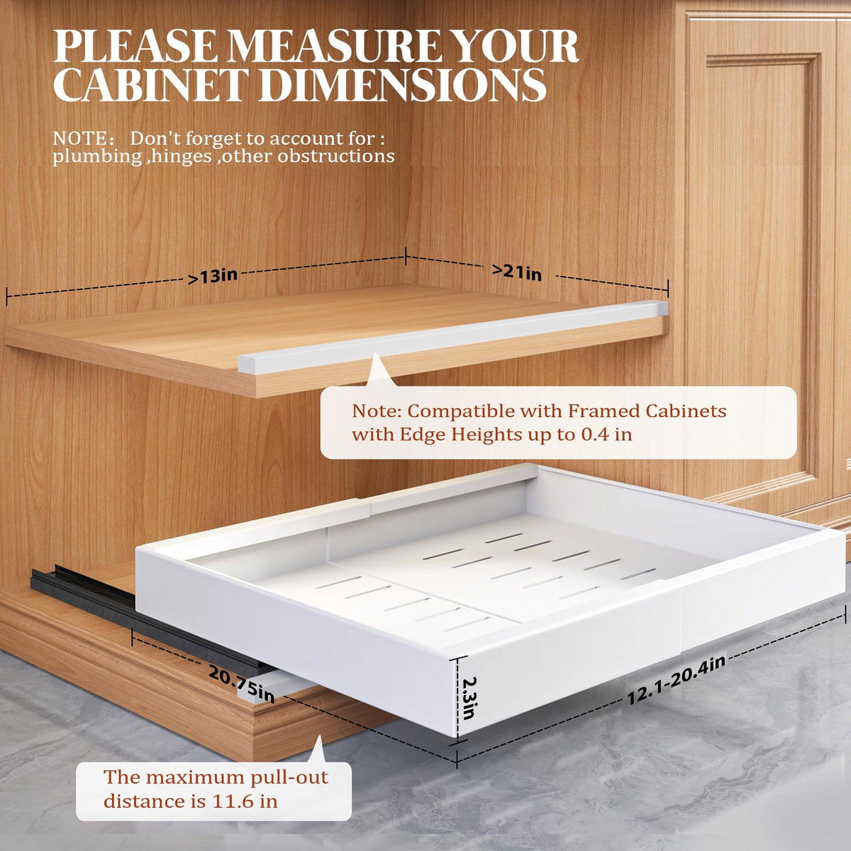 Seinloes 4-Pack Expandable Pull-Out Cabinet Organizer — 12.1–20.4 in Wide, 21