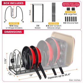 Better Things Home 7.5-inch Wide 12-Slot Adjustable Pan & Lid Organizer – Under-Cabinet Rack