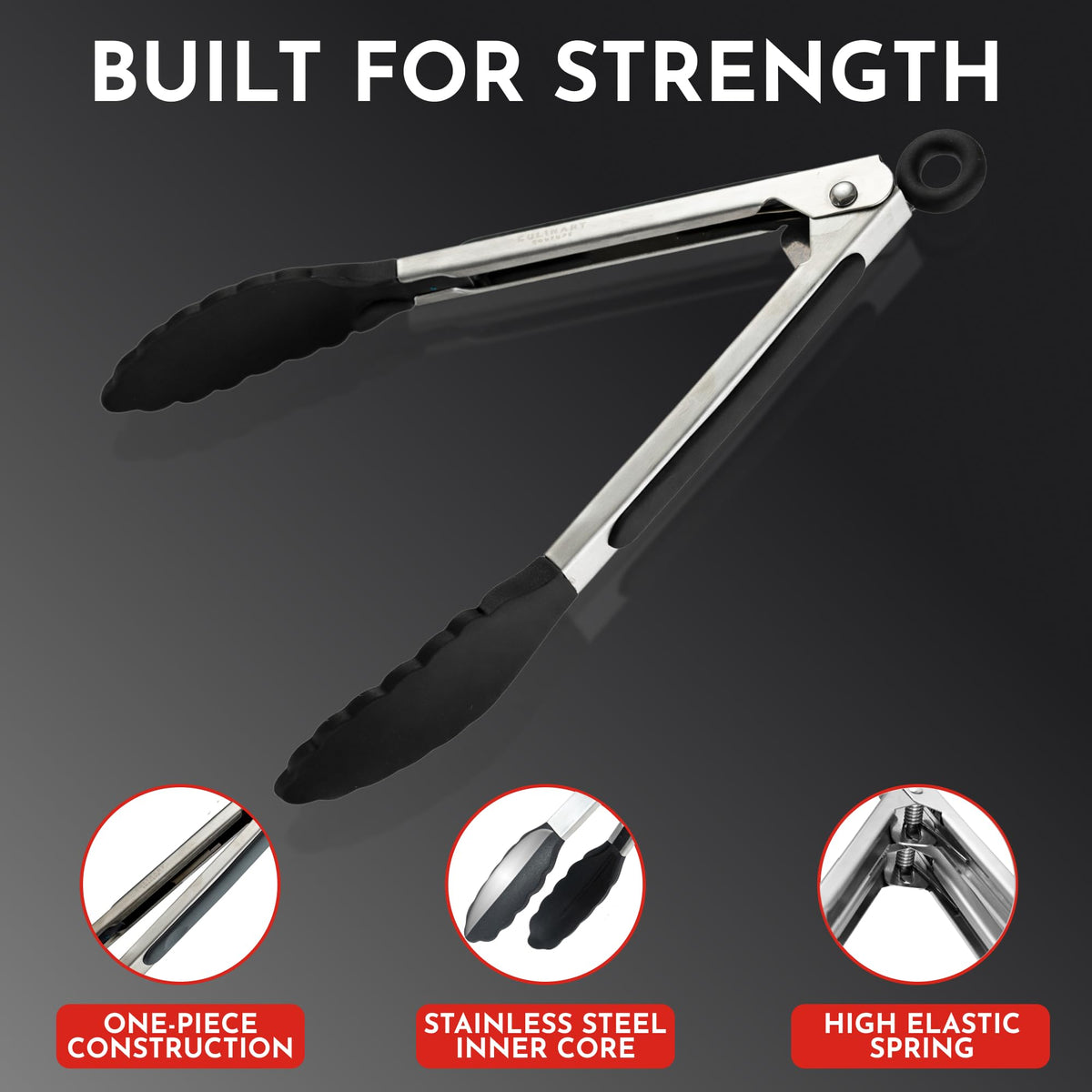Culinary Couture locking mechanism keeps tongs compact and easy to store