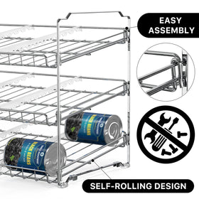 Simple Houseware stackable can organizer rack rolling shelf demonstrates first-in-first-out access for cans.