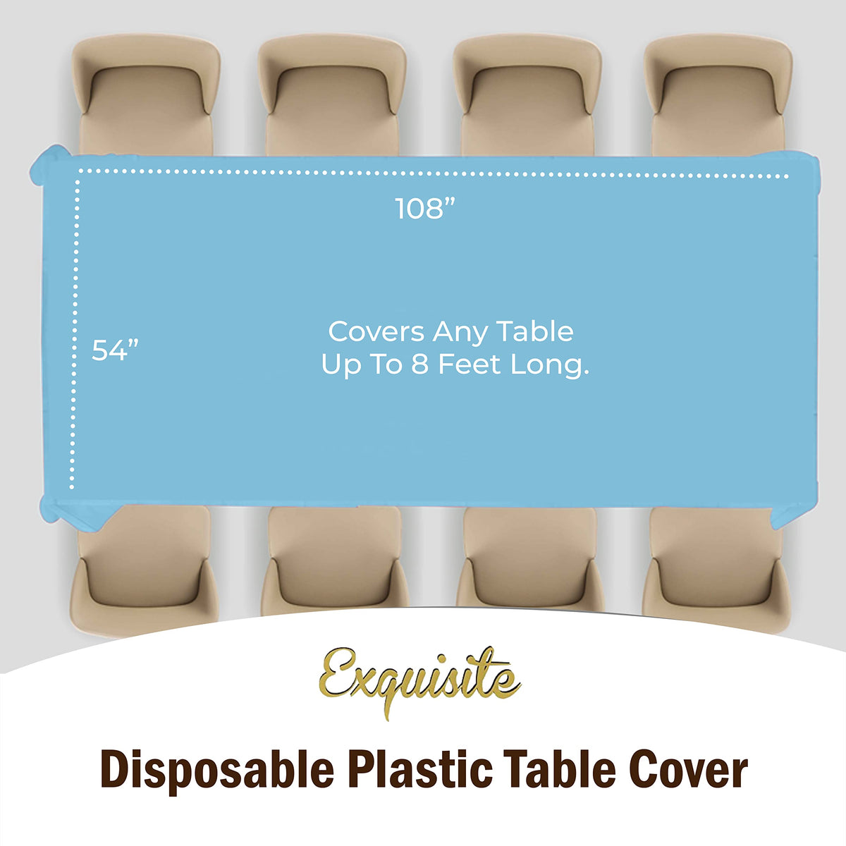 Party Solids Exquisite 6-Pack Premium Plastic Tablecloth – Sky Blue, 54x108 in (Up to 8 ft)