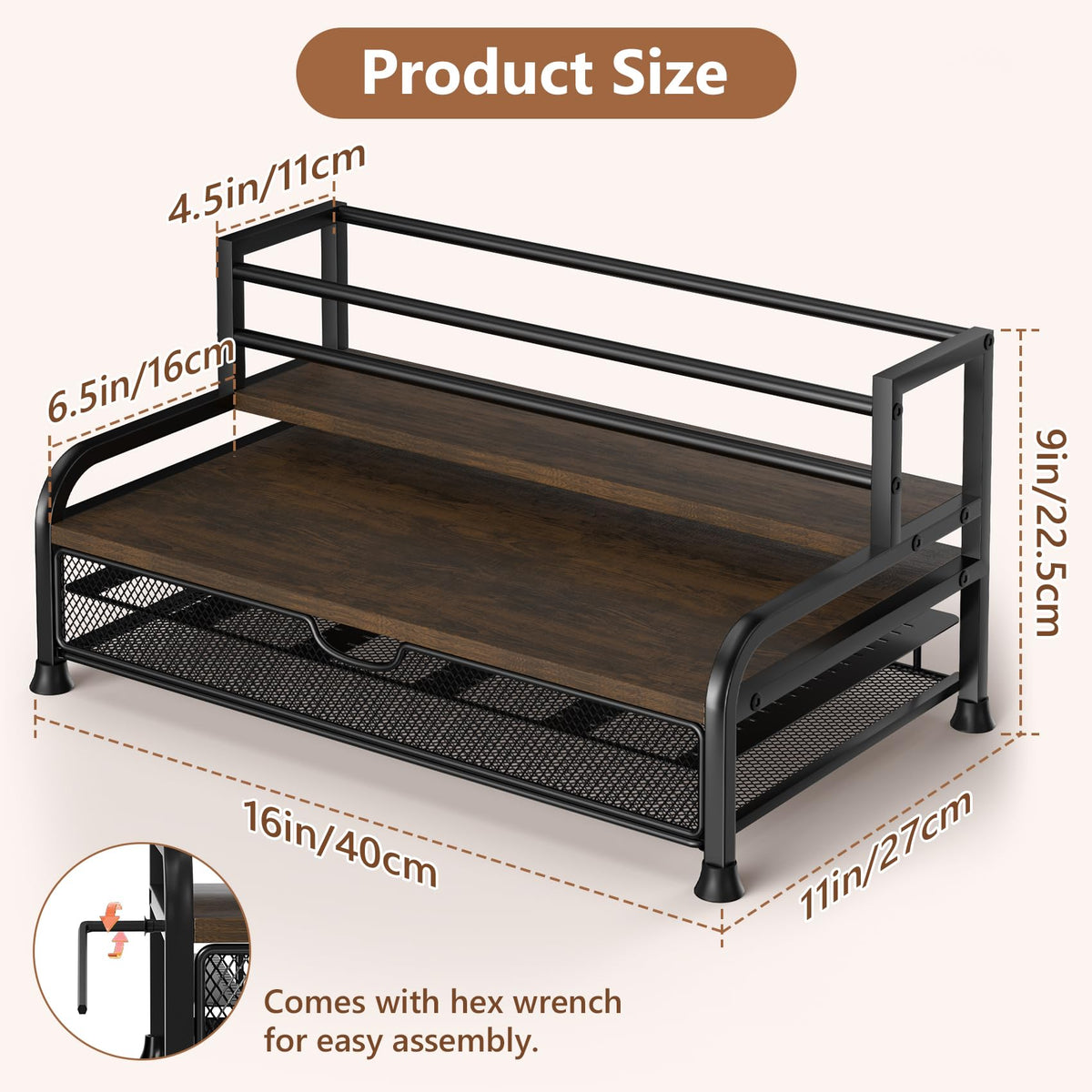 PONEYA side view highlighting anti-fall rail and sturdy metal frame for stability