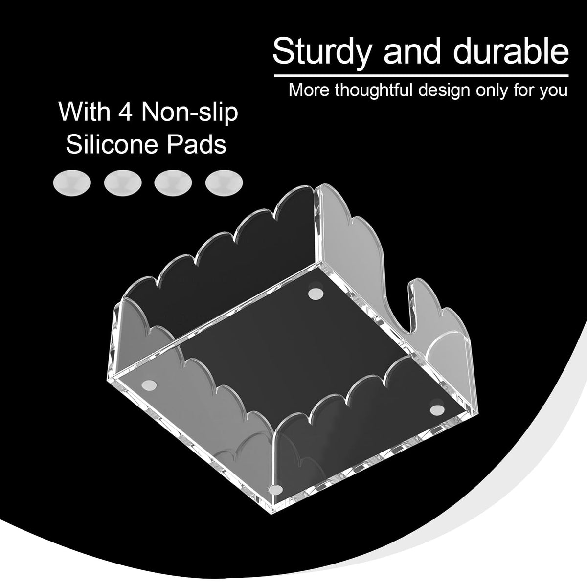 YAGELI Acrylic Napkin Holder – Clear Scalloped Tray for Cocktails, Kitchen & Bar (5.4x5.2x2.5 in)