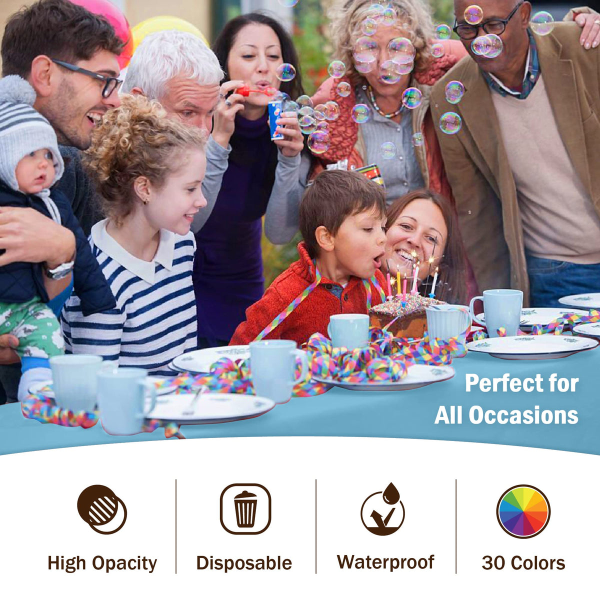 Party Solids Exquisite 6-Pack Premium Plastic Tablecloth – Sky Blue, 54x108 in (Up to 8 ft)