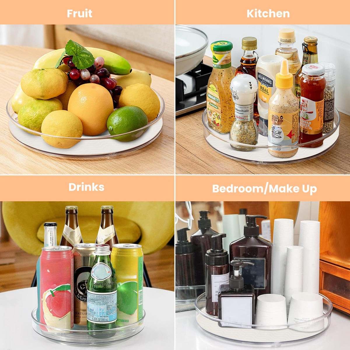 FILTA 2 Pack Lazy Susan Organizer – 8-Inch Turntable with Non-Slip Mat & Handles