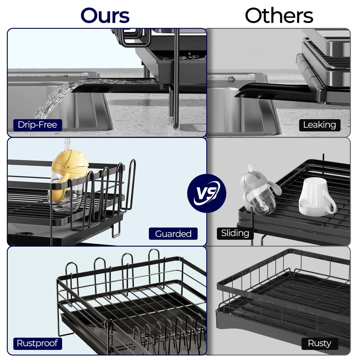 Pantasia non-slip silicone feet keep the rack steady on the counter.