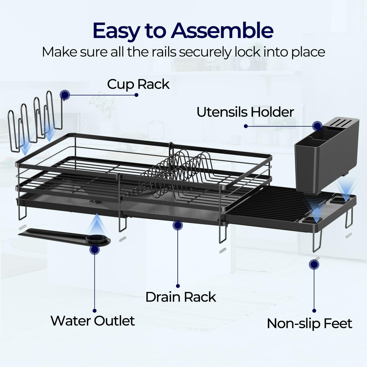 Pantasia removable 3-slot utensil holder keeps cutlery organized.