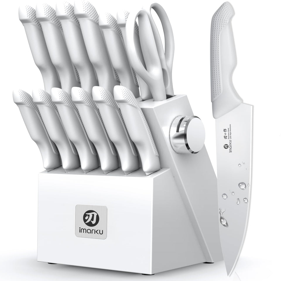 imarku 14-piece knife set in wooden block for organized storage and easy access