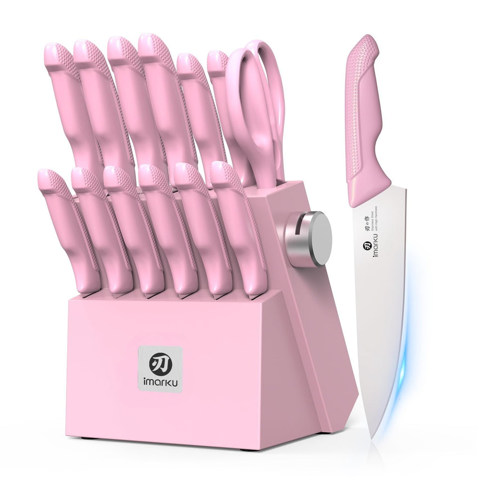 imarku 14-piece knife set in block for organized kitchen prep