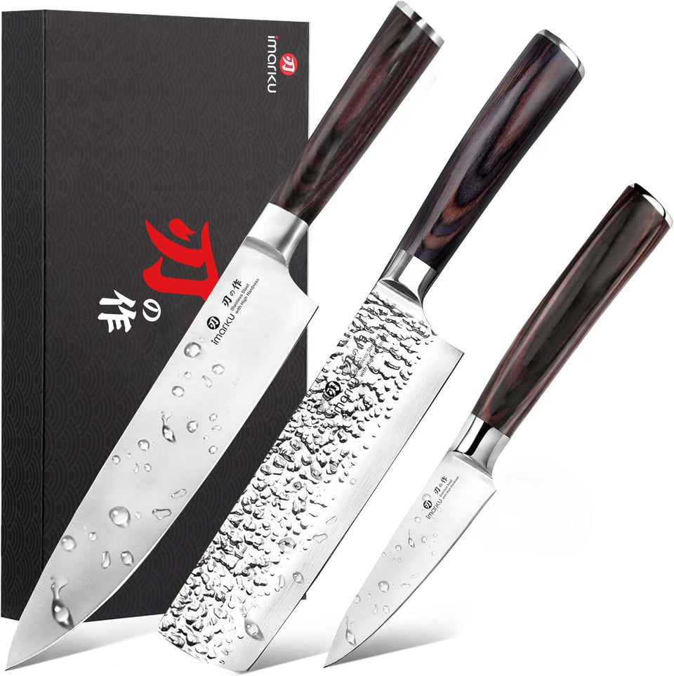 Imarku 3 pieces knife set full view emphasizing versatile everyday prep