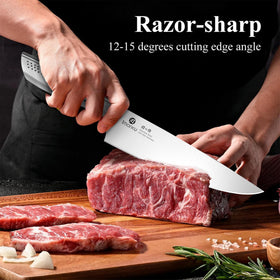 imarku 7-inch santoku close-up highlighting versatile edge