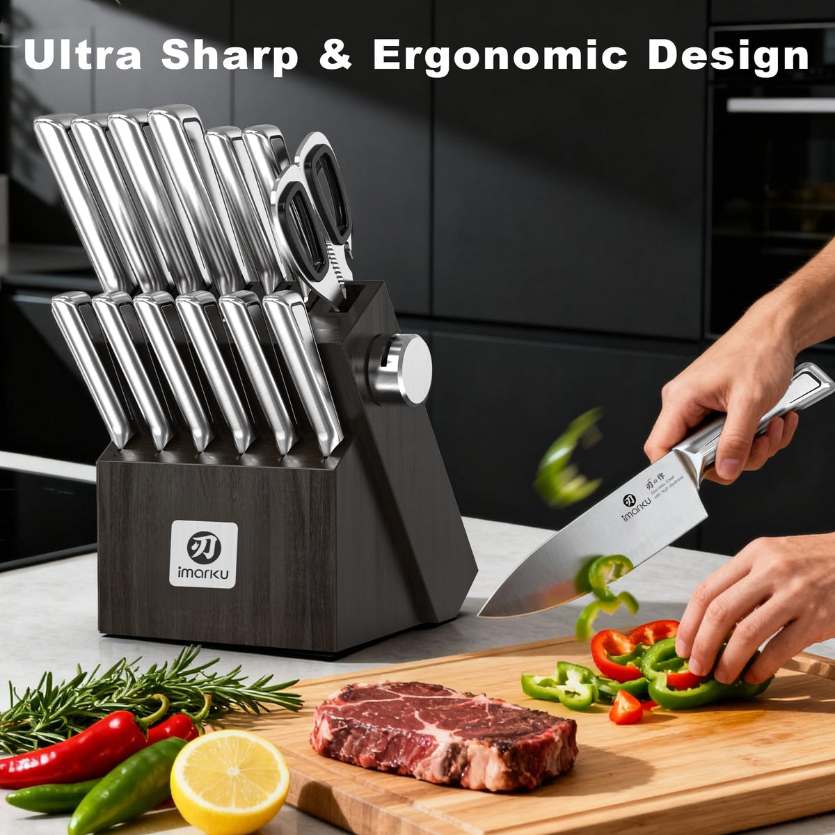 imarku 8-inch chef knife with ergonomic handle for comfortable chopping