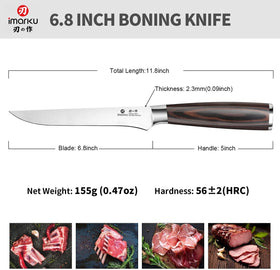 Imarku boning knife showing recommended precision cutting for clean results.