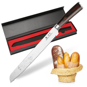 imarku bread knife 10-inch blade close-up shows sharp serration for precise slices