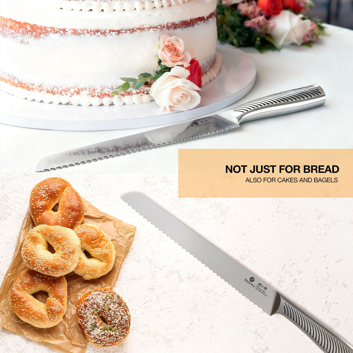 imarku bread knife 10inch laser etched blade reduces sticking for cleaner slices