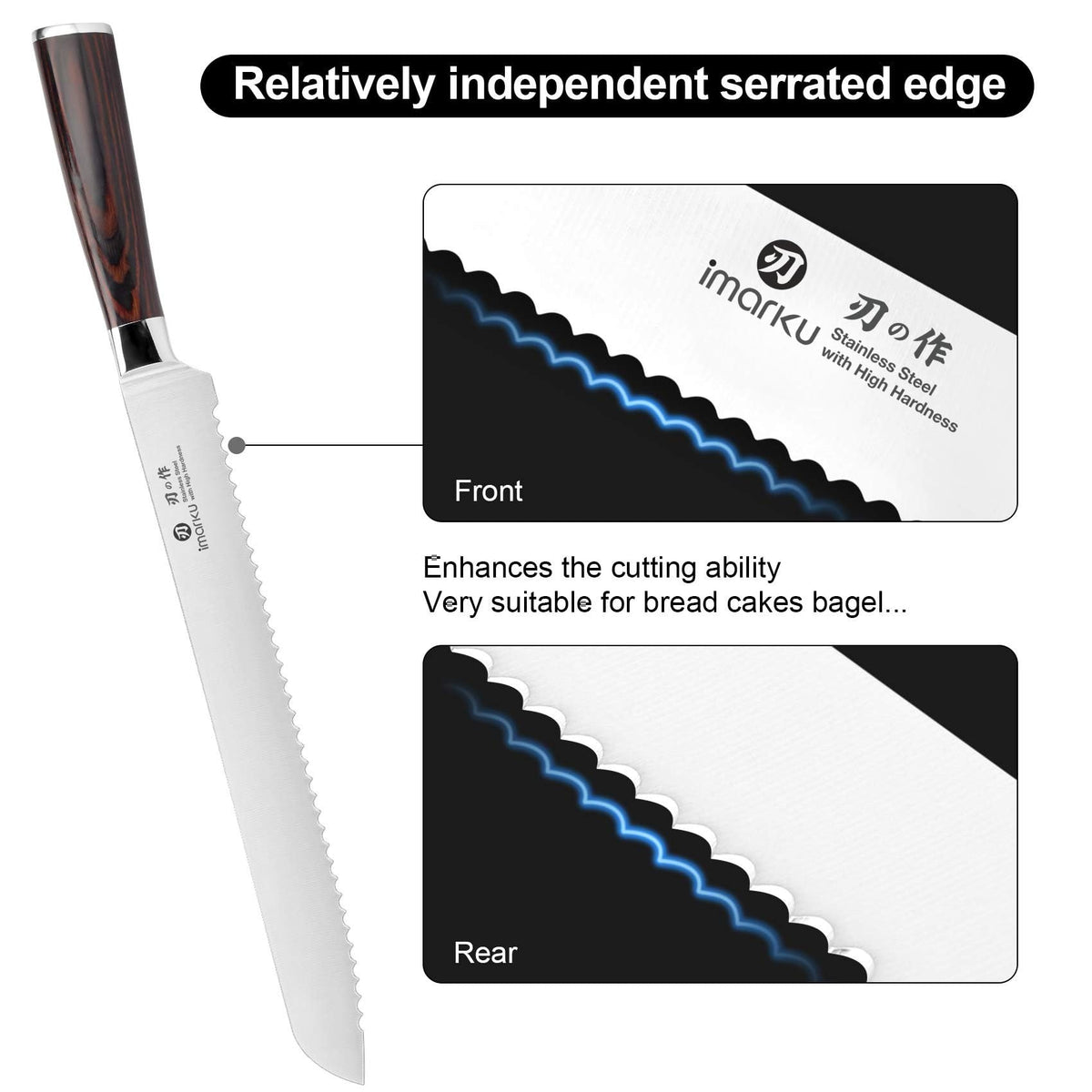imarku bread knife ergonomic wood handle for comfortable ambidextrous use