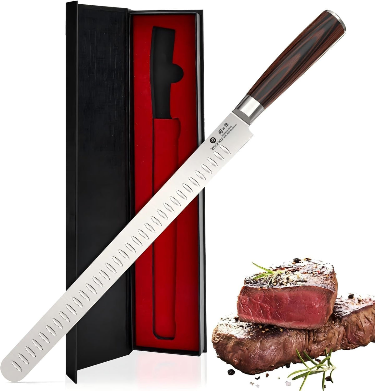 imarku Brisket Knife blade close-up highlights sharp, durable edge for precise slices