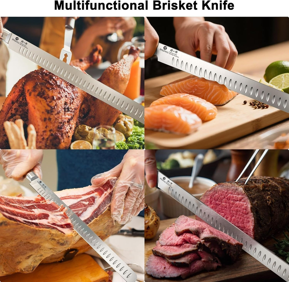 imarku Brisket Knife long blade preserves presentation on roasts and turkeys