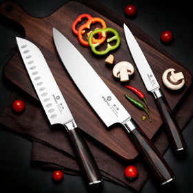 Imarku chef knife with razor edge and 57±1 hardness for durable slicing.