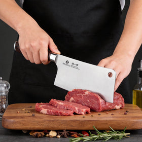 imarku cleaver on cutting board for meat prep