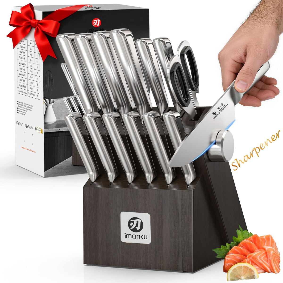 imarku G14 knife set with block for organized daily prep and quick knife access.