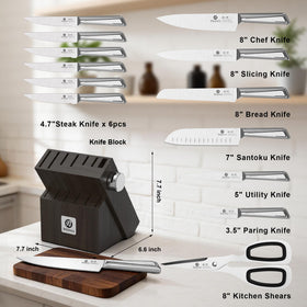 Imarku hardwood block with built-in sharpener organizes blades neatly.