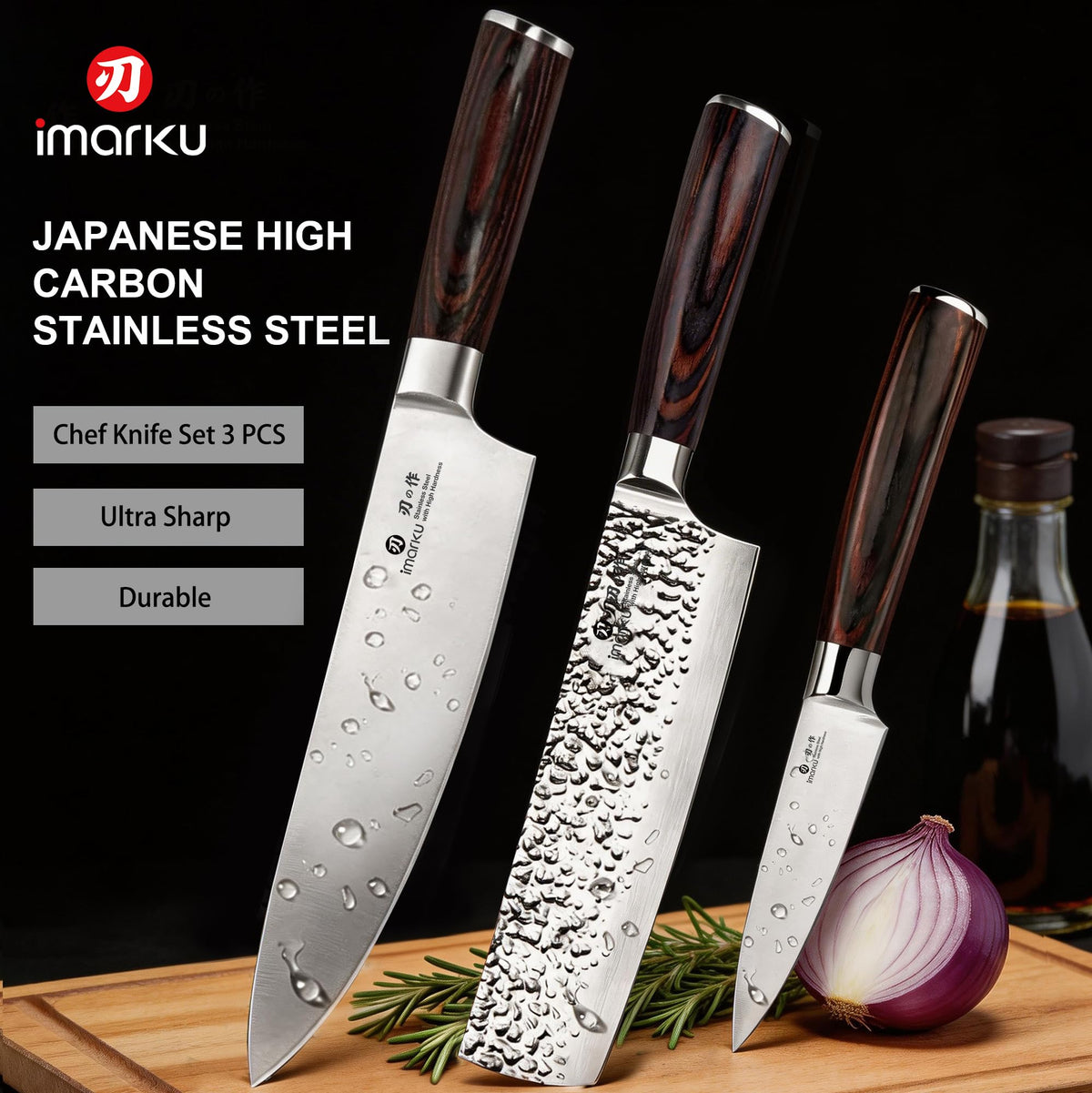 Imarku Japanese high-carbon stainless steel blade detail indicating durability and edge retention