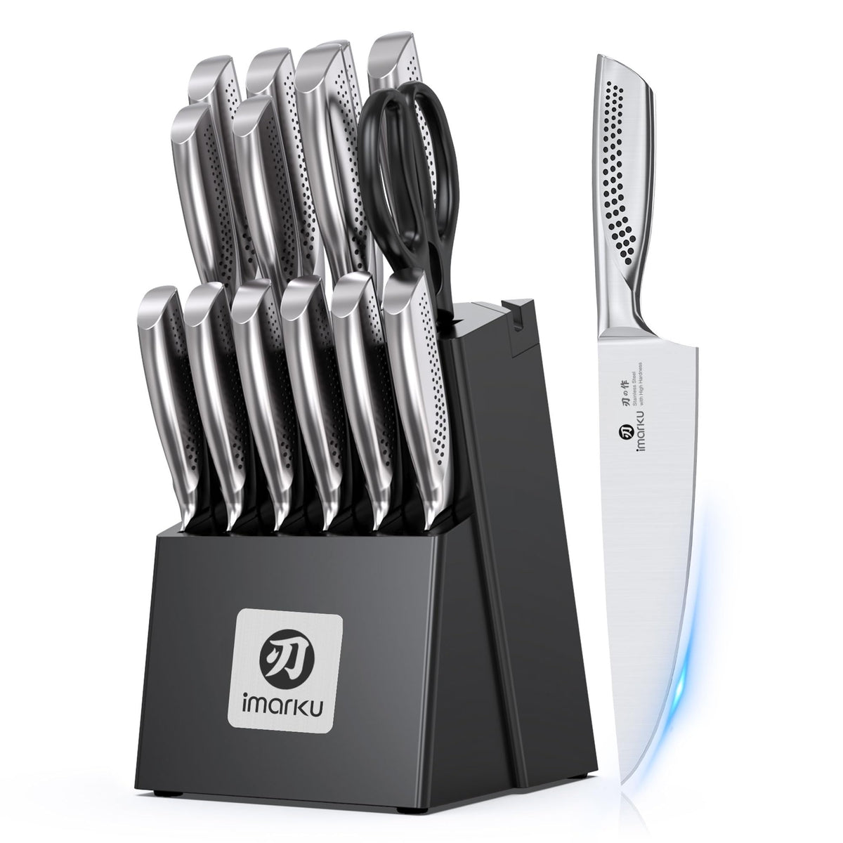 imarku kitchen knife set block and blades showcasing premium storage and sharp blades