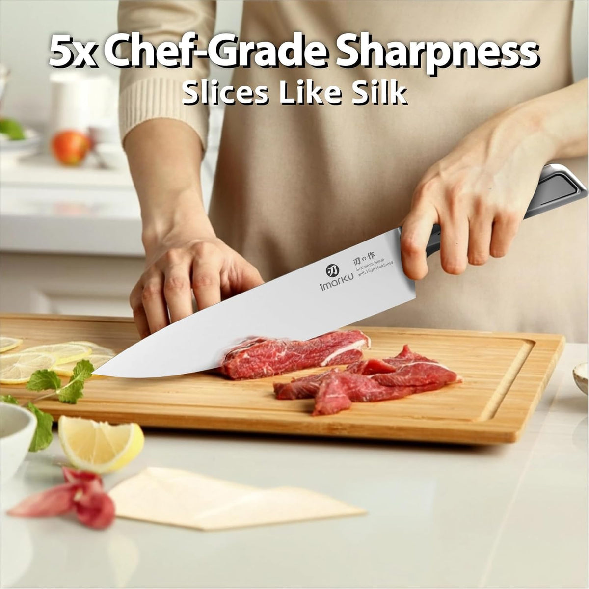 imarku 10-piece knife set in block provides organized storage at a glance