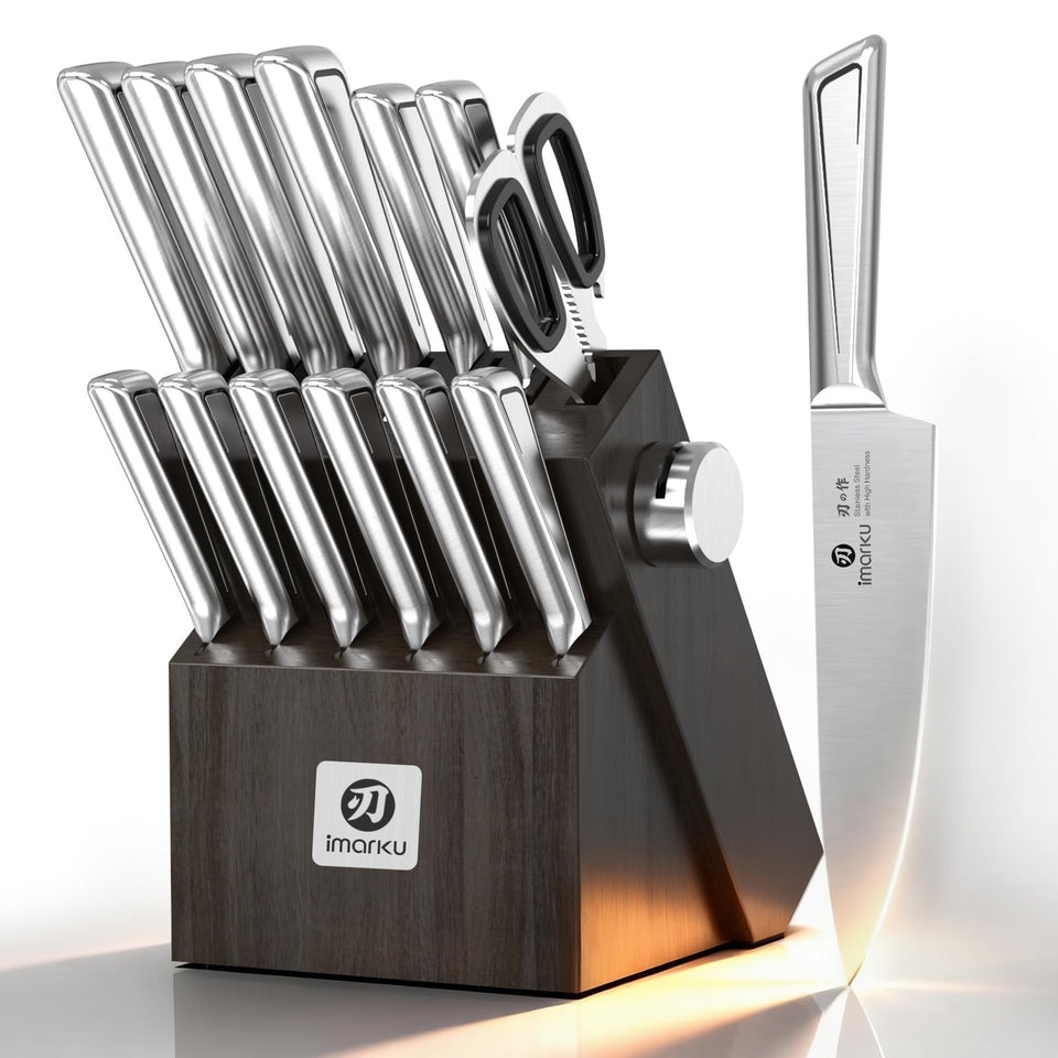 imarku 14-piece knife set with block and forged blades for balanced, precise cuts