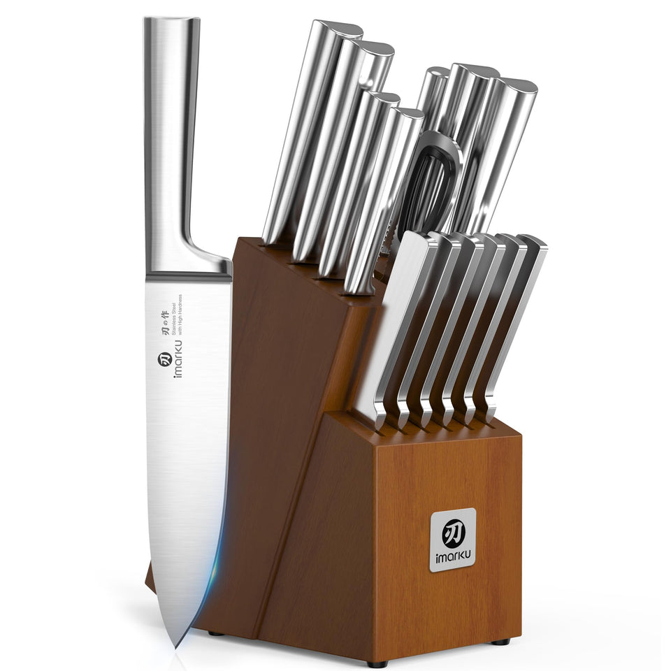 imarku 15-piece knife set in block for organized kitchen storage