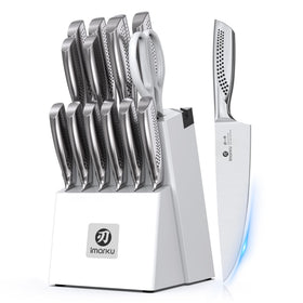 imarku knife set with block and built-in sharpener for quick prep