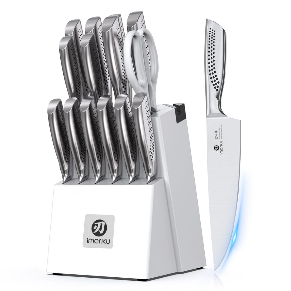 imarku knife set with block and built-in sharpener for quick prep