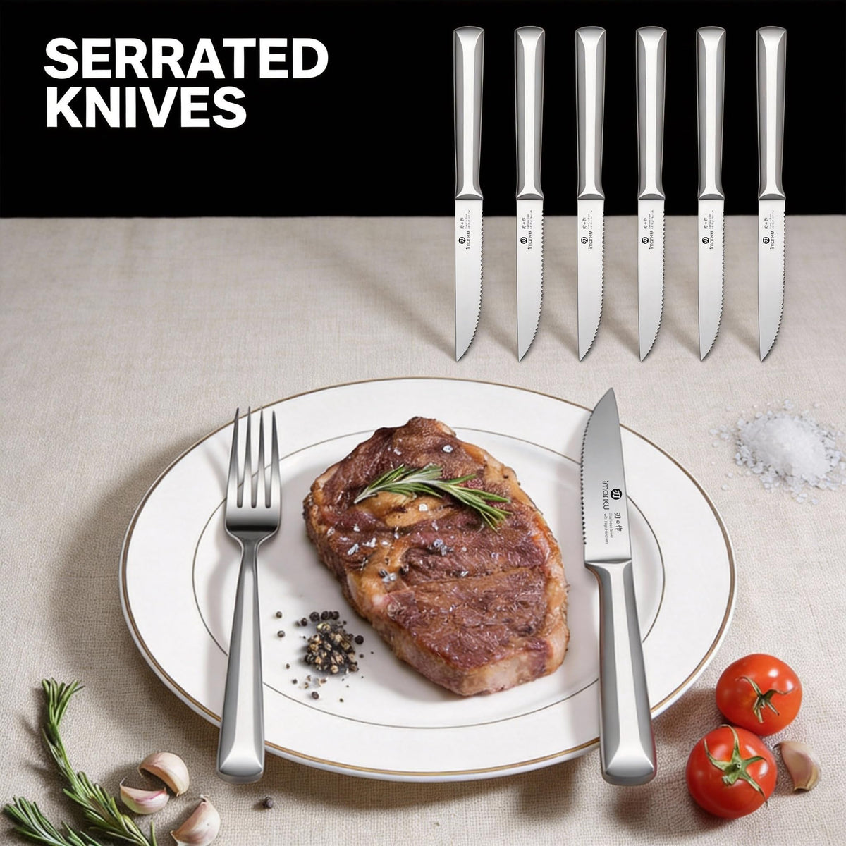 Imarku 7-inch Santoku knife shown for quick vegetable chopping.